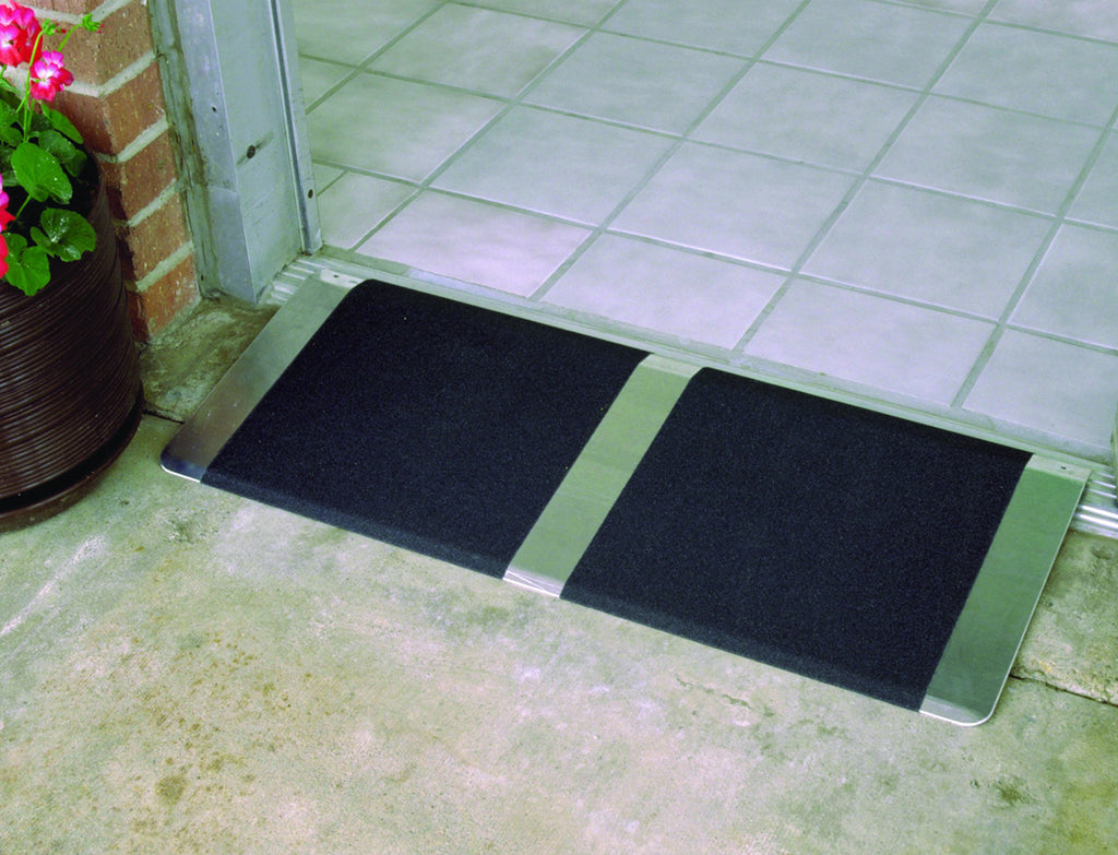 32" Wide Grooved aluminum adjustable threshold ramp 1" to 2" high. - Dambach Ramps - aluminum ramps for all equipment